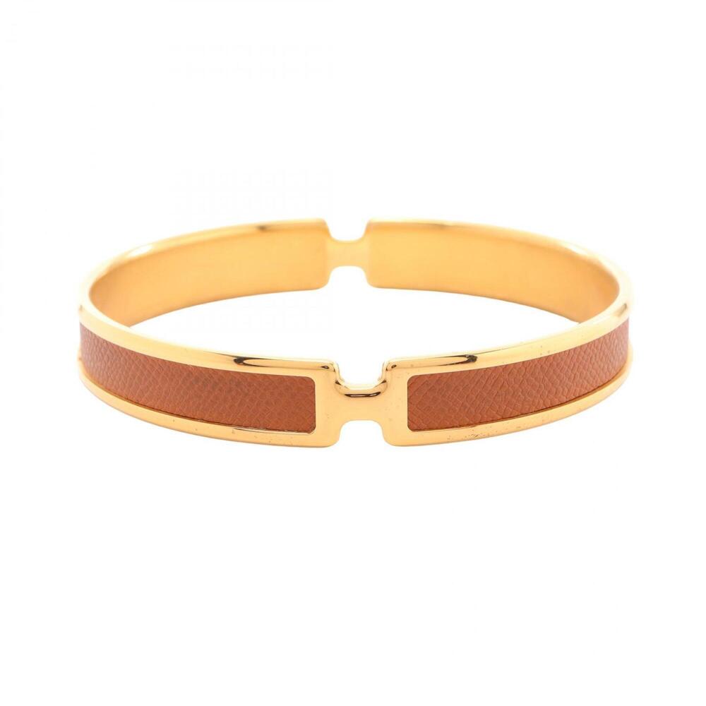 Hermes Olympe Bangle Accessory, Gold Plated Leather, Women's, Gold/Brown Tones